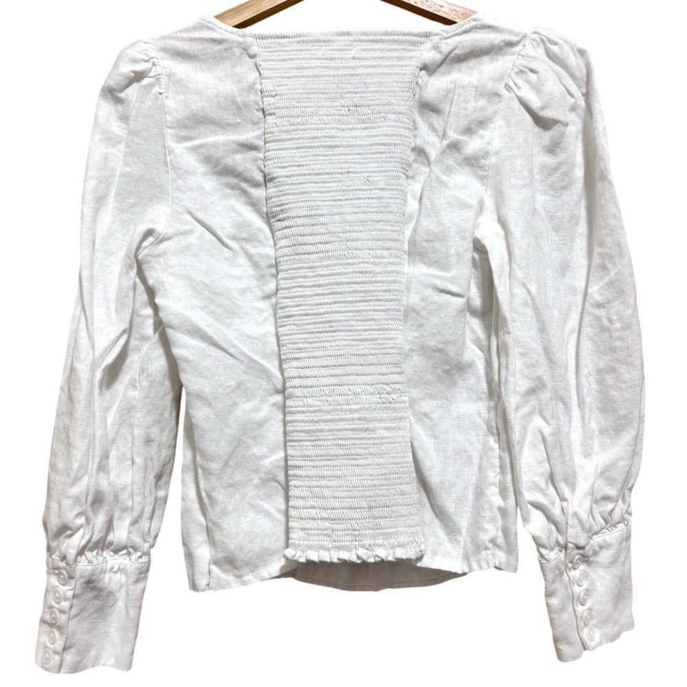 Reformation 12 Tasha Linen Top White Square Neck Puff Sleeve Cottage Milkmaid - Picture 2 of 11